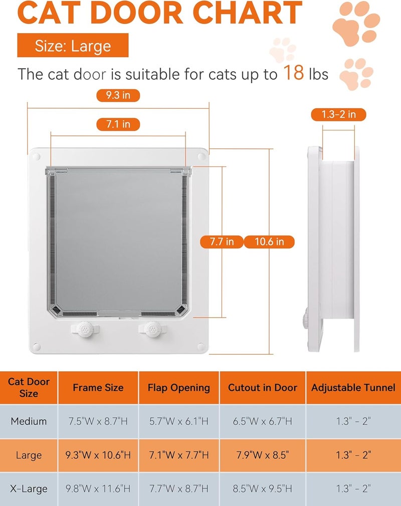 LIBBEPET Cat Door Interior Door, Indoor Cat Doors, Large Pet Doors for Cats Up to 18 lbs(Frame Size 9.3" x 10.6"), Upgraded 4 Way Locking Kitty Door for Interior & Exterior Doors, Easy to Install - Image 3